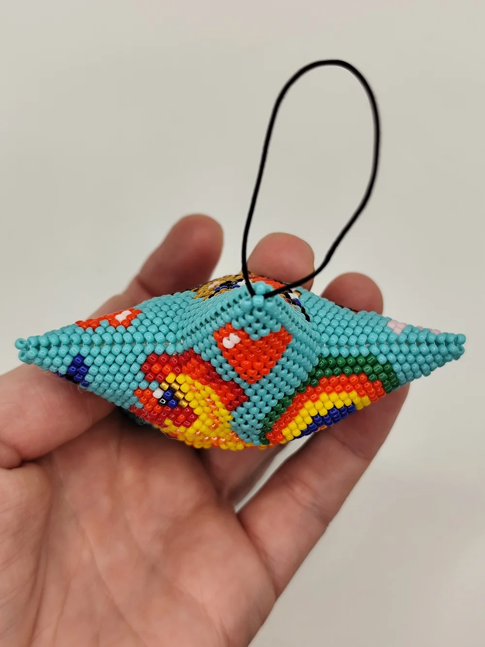 Handmade Turquoise Star Ornament with Beaded Chick Motif